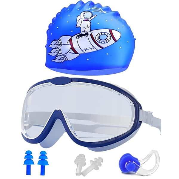 Swimming Goggles for Kids Earplugs in One Piece Kids Swim Goggles and Swim Hat Age 3to12 - LXINDIA.COM