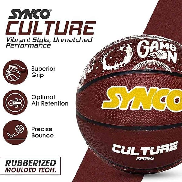 Synco Culture Series Mens Basketball Size7 Moulded Technology 8 Panel Brown White 1 - LXINDIA.COM