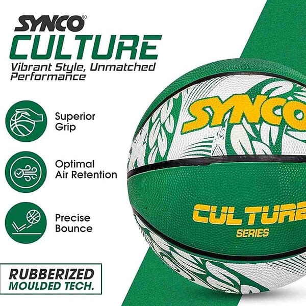 Synco Culture Series Mens Basketball Size7 Moulded Technology 8 Panel Green White 3 - LXINDIA.COM