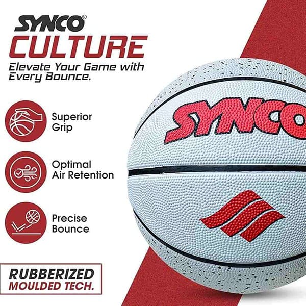 Synco Culture Series Mens Basketball Size7 Moulded Technology 8 Panel White 3 - LXINDIA.COM