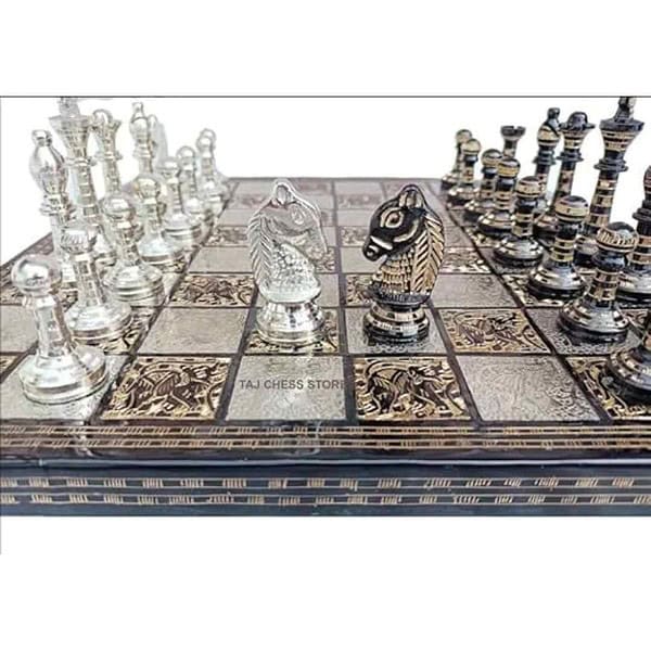 TAJ CHESS STORE Solid Brass Metal Chess Set Pieces Board 2 - LXINDIA.COM