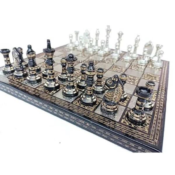 TAJ CHESS STORE Solid Brass Metal Chess Set Pieces Board 3 - LXINDIA.COM