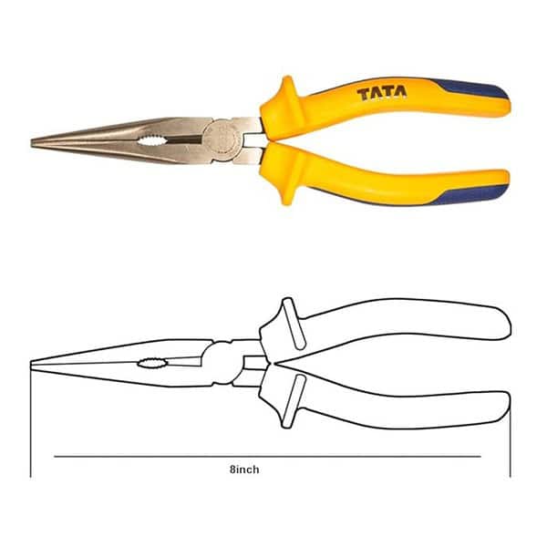 TATA AGRICO 8inch Long Nose Insulation Plier with Insulation to AC3 - LXINDIA.COM