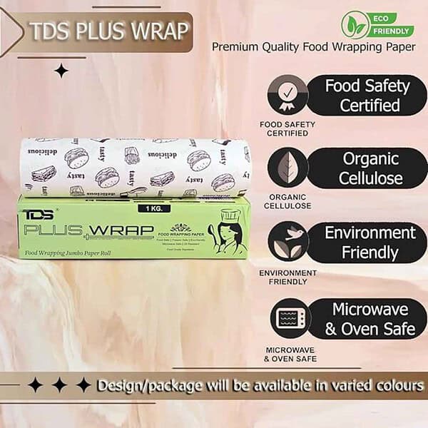 TDS PLUS WRAP Printed Butter Paper for Food Wrapping Brown Printed 1KG 2 - LXINDIA.COM