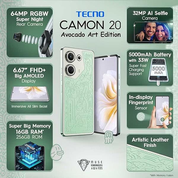 TECNO Camon 20 8GB RAM 256GB Storage Art Edition3 - LXINDIA.COM