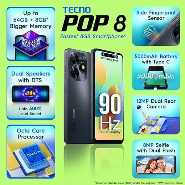 TECNO POP 8 4GB RAM 64GB Storage Gravity Black2 - LXINDIA.COM