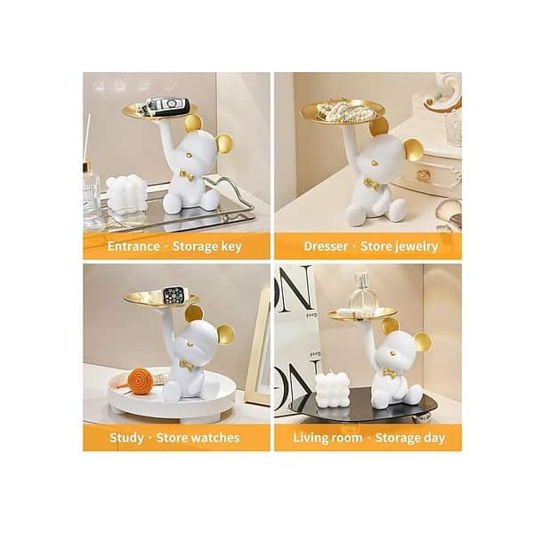 TIED RIBBONS Bear Heart Statue With Metal Tray Plate Showpiece White a - LXINDIA.COM