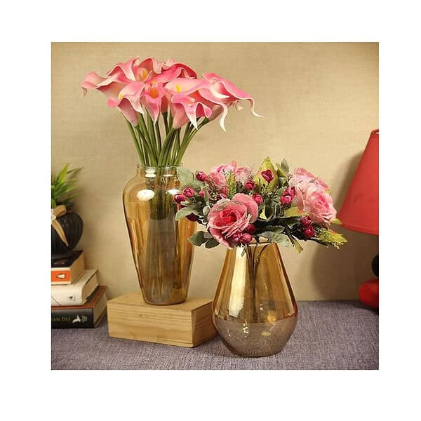 TIED RIBBONS Set Of 2 Trumpet Shape Decorative Glass Vase Gold - LXINDIA.COM