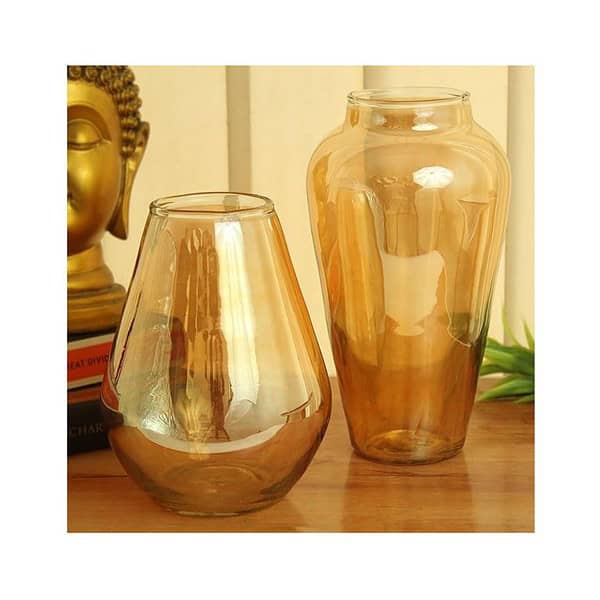 TIED RIBBONS Set Of 2 Trumpet Shape Decorative Glass Vase Gold A - LXINDIA.COM