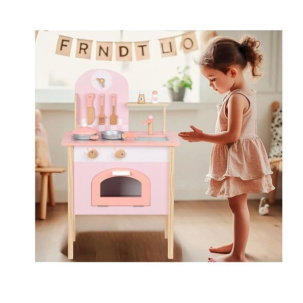 TOYARTSY Colourful Wooden Kids Play Kitchen Set Pink 1 - LXINDIA.COM