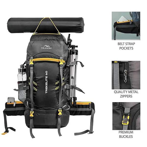 TRAWOC TREKELITE 60L Travel Backpack Black 1 - LXINDIA.COM