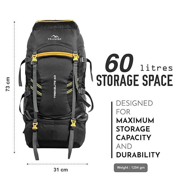 TRAWOC TREKELITE 60L Travel Backpack Black 3 - LXINDIA.COM