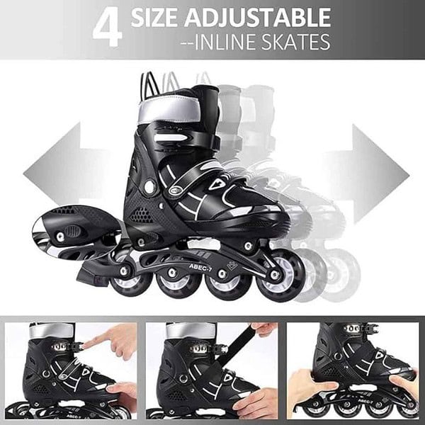 TRENDWAY TOYS Adjustable Size Inline roller Skating Shoes for Boys Girls Black 3 - LXINDIA.COM