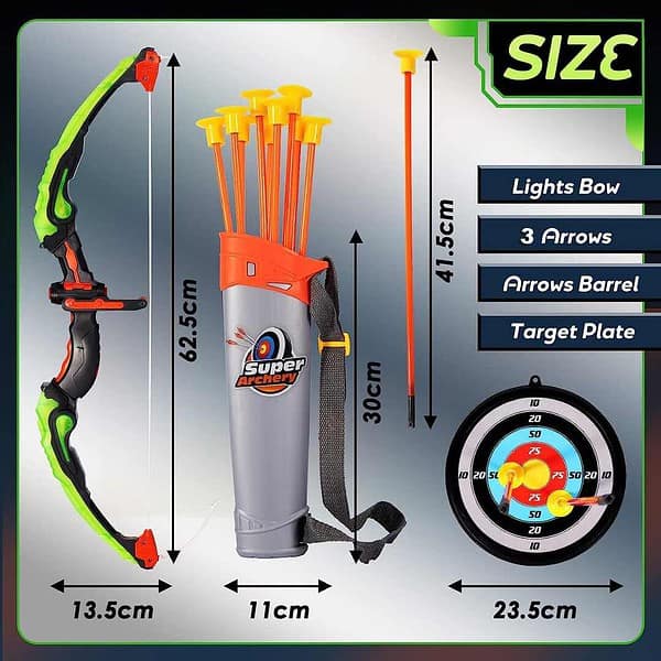 Tec Tavakkal Kids Bow And Arrow Toy ith 3 Suction Cup Arrows Target Quiver with Li C - LXINDIA.COM