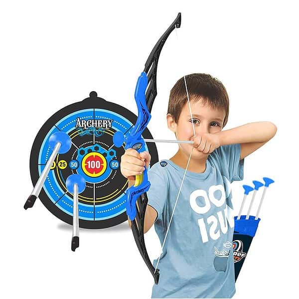 Tec Tavakkal Kids Bow And Arrow Toy with 3 Suction Cup Arrows Target And Quiver Blue a - LXINDIA.COM