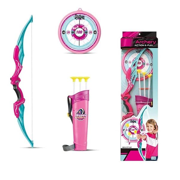 Tec Tavakkal Kids Bow And Arrow Toy with 3 Suction Cup Arrows Target And Quiver Pink - LXINDIA.COM