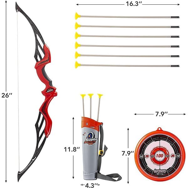 Tec Tavakkal Kids Bow And Arrow Toy with 3 Suction Cup Arrows Target And Quiver Red - LXINDIA.COM