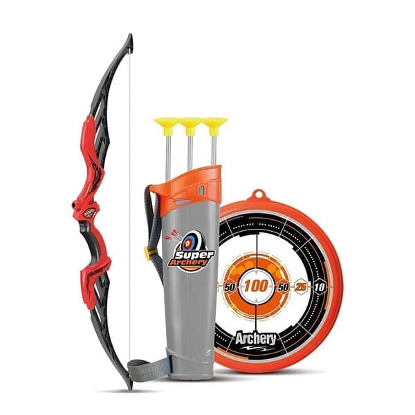 Tec Tavakkal Kids Bow And Arrow Toy with 3 Suction Cup Arrows Target And Quiver Red a - LXINDIA.COM