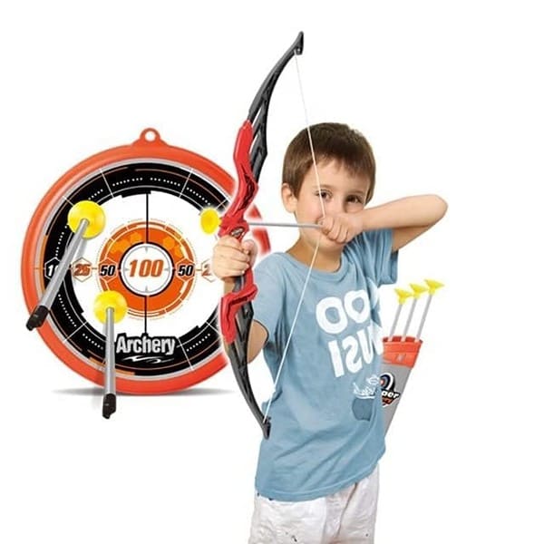 Tec Tavakkal Kids Bow And Arrow Toy with 3 Suction Cup Arrows Target And Quiver Red c - LXINDIA.COM