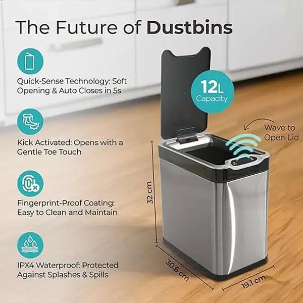 The Better Home 12L Dustbin For Kitchen Bathroom Silver 2 - LXINDIA.COM