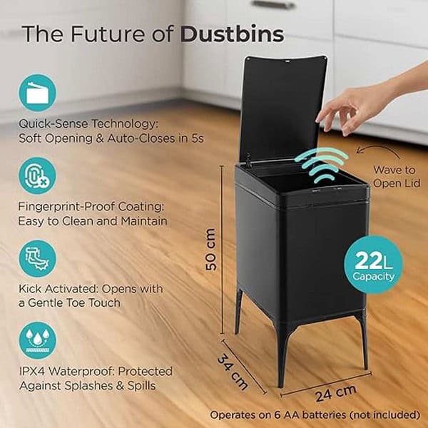 The Better Home 22L Dustbin For Kitchen Dustbin Black 3 - LXINDIA.COM