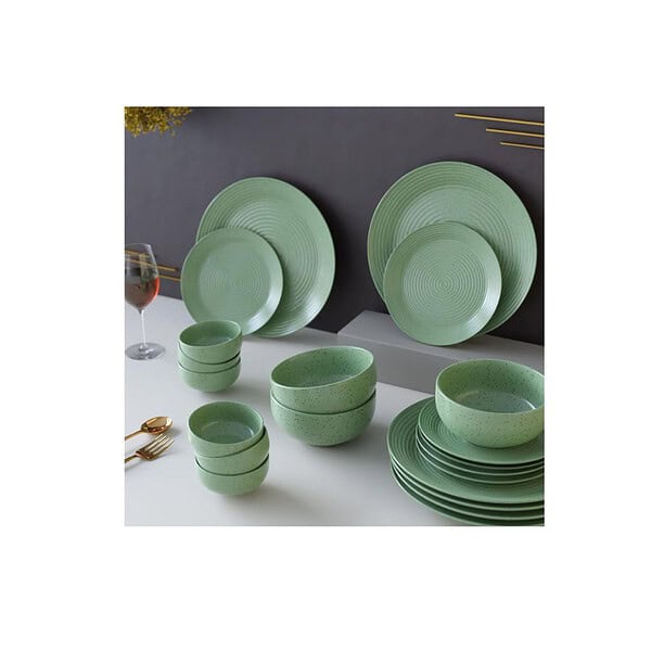 The Earth Store Spiral Green Set of 21 Piece Ceramic Dinner Set - LXINDIA.COM