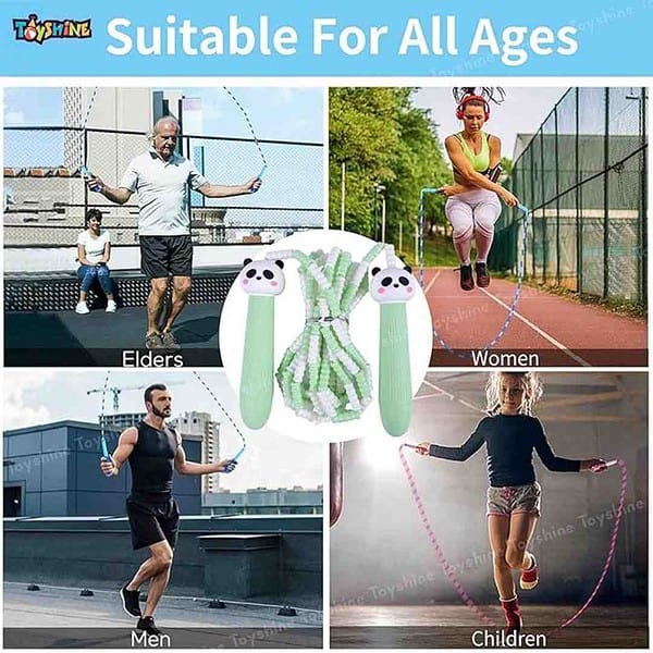 Toyshine Adjustable Length Tangle Free Segment PVC Soft Beaded 2.6M Fitness Jump Rope Green Panda 3 - LXINDIA.COM