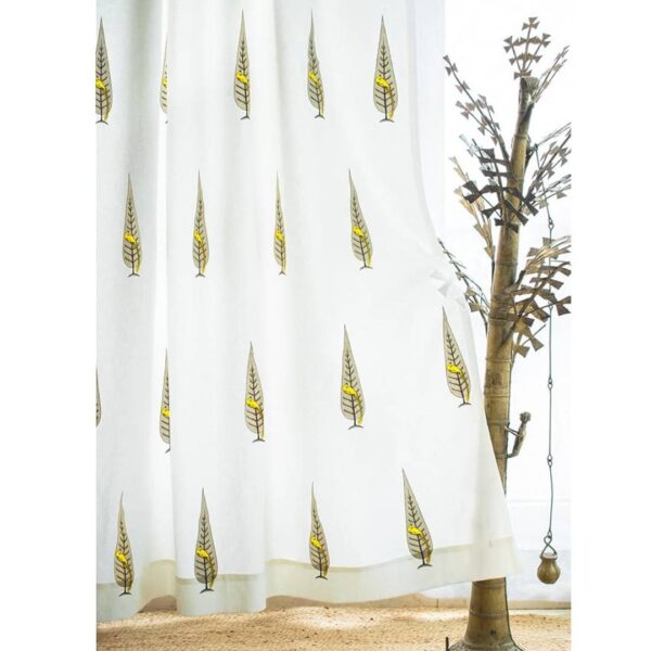 Tranquebar Curtain Pure Cotton Curtains for Window 5 Feet Set of 2 Yellow Oat Brown 1 - LXINDIA.COM