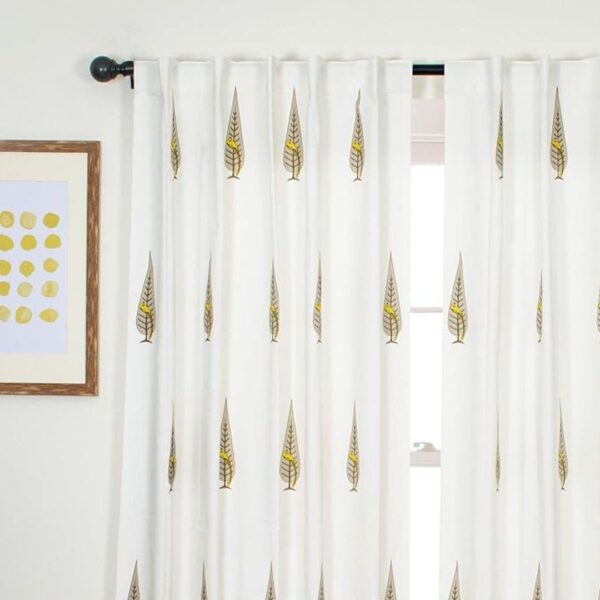 Tranquebar Curtain Pure Cotton Curtains for Window 5 Feet Set of 2 Yellow Oat Brown 2 - LXINDIA.COM