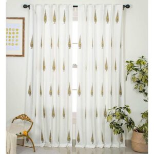 Tranquebar Curtain Pure Cotton Curtains for Window 5 Feet Set of 2 Yellow Oat Brown - LXINDIA.COM