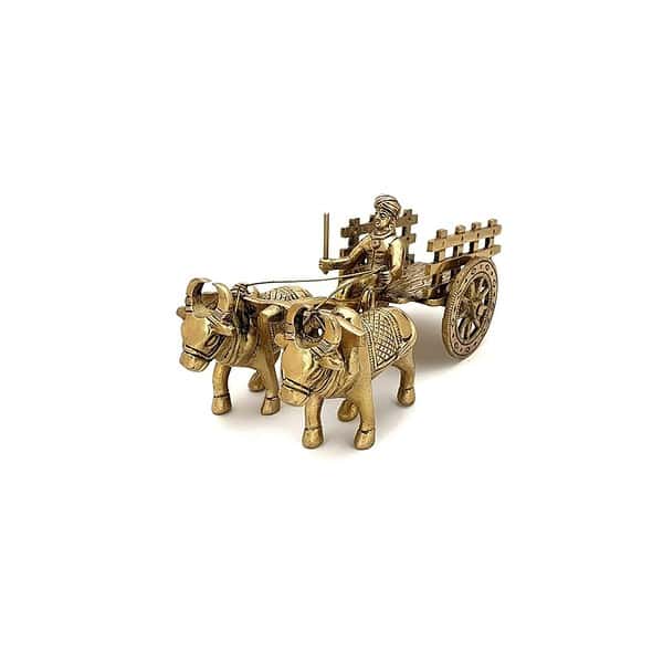 Two Moustaches 7.5 Inches Brass Bullock Cart Showpiece - LXINDIA.COM