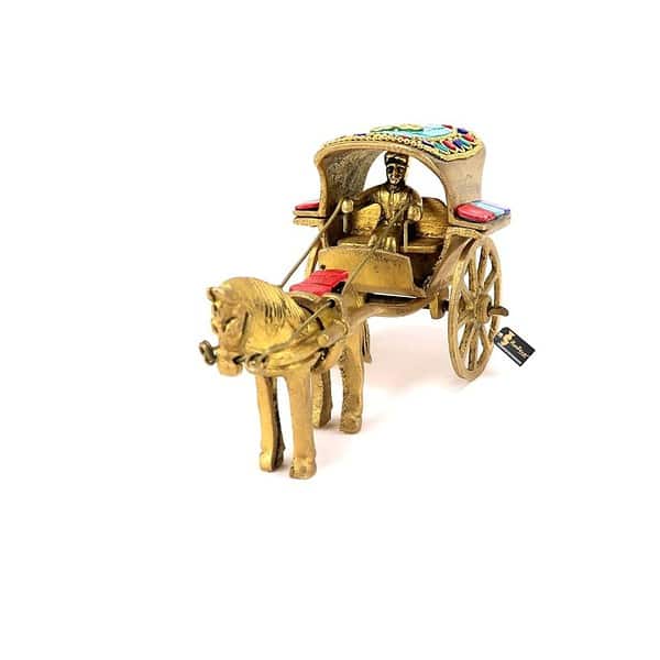 Two Moustaches Gemstone Work Brass Horse Cart Replica Decor Showpiece A - LXINDIA.COM