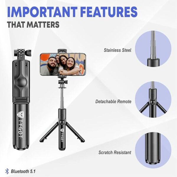 Tygot Bluetooth Extendable Selfie Sticks with Wireless Remote and Tripod Stand2 - LXINDIA.COM