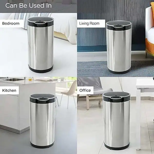 UMAI 20L Round Stainless Steel Automatic Dustbin For Kitchen Silver 2 - LXINDIA.COM