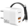 UN1QUE 36W Dual Port GaN Fast Charger with Cable 30W 1.5m Type C to L Nylon Braided - LXINDIA.COM