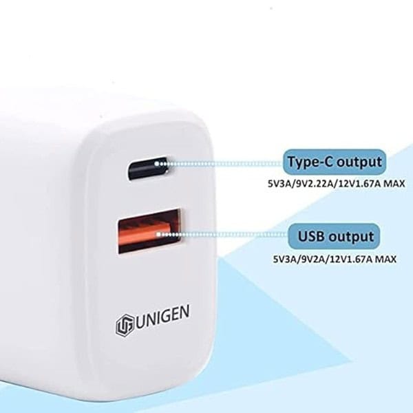 UNIGEN 30W Dual USB A and USB C Wall Charger with C to L Type Cable1 - LXINDIA.COM