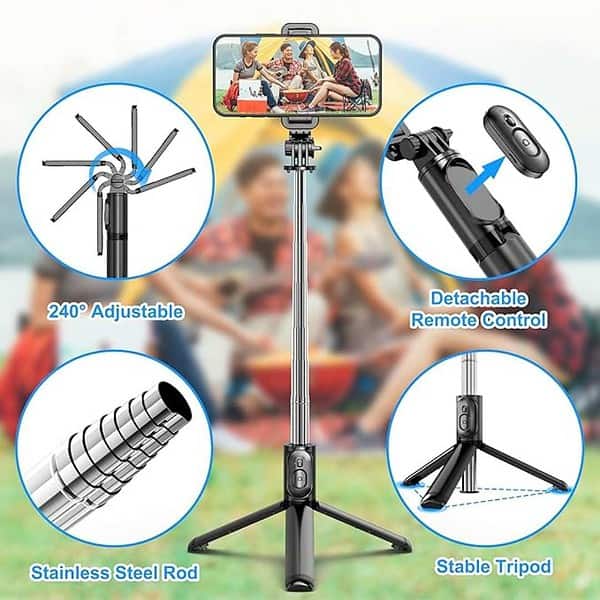 USTINE Extendable Selfie Stick With Wireless Remote And Tripod Stand2 - LXINDIA.COM