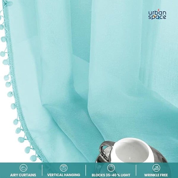 Urban Space Linen Textured Sheer Curtains for Door Set of 2 Aqua Blue7 feet x 4 feet 1 - LXINDIA.COM