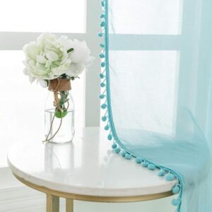 Urban Space Linen Textured Sheer Curtains for Door Set of 2 Aqua Blue7 feet x 4 feet - LXINDIA.COM