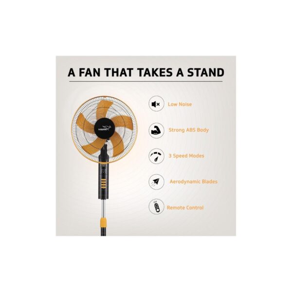 V Guard Esfera 5 Blade Pedestal Fan With Remote Control Orange Black 400mmA - LXINDIA.COM