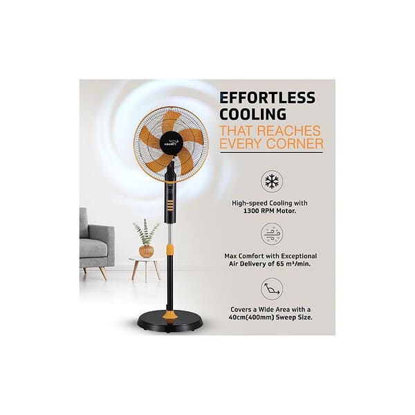 V Guard Esfera 5 Blade Pedestal Fan With Remote Control Orange Black 400mmB - LXINDIA.COM