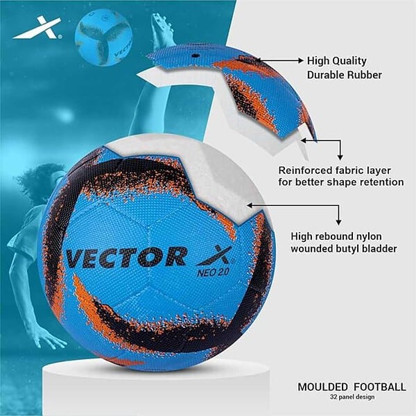 Vector X Neo Rubber Moulded Football with Pump SKY BLACK ORANGE 2 - LXINDIA.COM