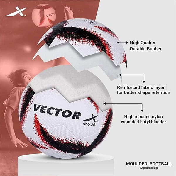 Vector X Neo Rubber Moulded Football with Pump White Black Red 3 - LXINDIA.COM