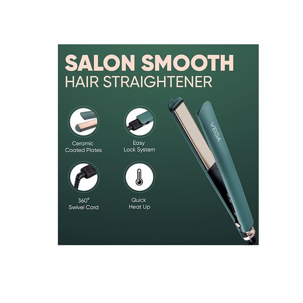 Vega Salon Smooth Hair Straightener with Ceramic Coated Plates Green B - LXINDIA.COM