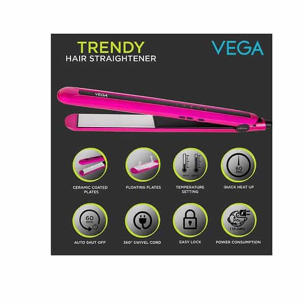 Vega Trendy Hair Straightener for Men and Women Pink VHSH 16 A - LXINDIA.COM