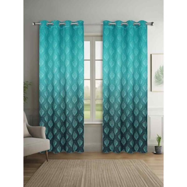 Vendola Printed 2 Piece Polyester Eyelets Blackout Opaque Curtains 7 Feet Leafy Green 1 - LXINDIA.COM