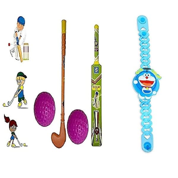 Verbier Kids Hockey Stick with Ball with Cricket Bat with Ball with Free Led Rakhi - LXINDIA.COM