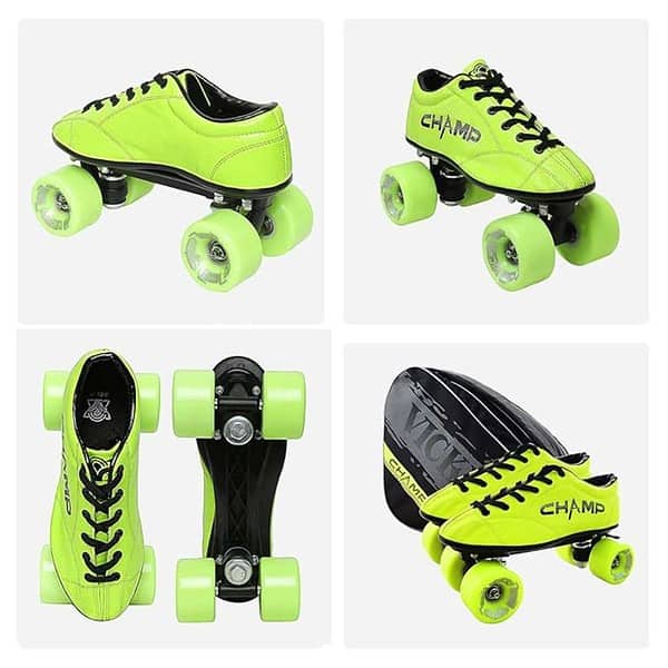 Vicky Champ Shoe Skates PU Upper Double Chromed Ball Bearings Roller Neon Yellow 1 - LXINDIA.COM