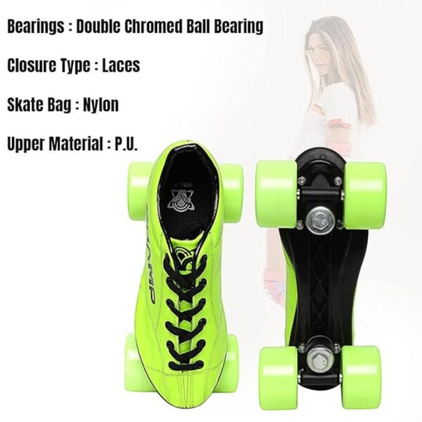 Vicky Champ Shoe Skates PU Upper Double Chromed Ball Bearings Roller Neon Yellow 3 - LXINDIA.COM