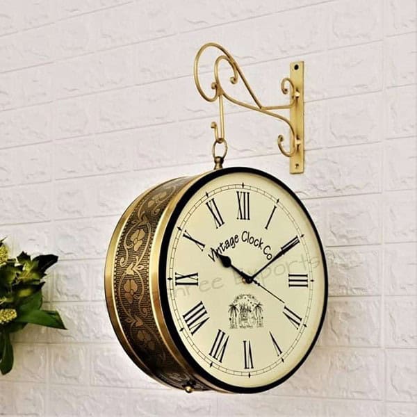 Vintage Clock Iron Handcrafted Double Side Analog Clock Gold 1 - LXINDIA.COM